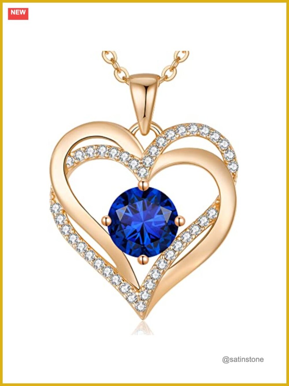 925 Sterling Silver Rose Gold Plated Double Heart Birthstone Pendant Necklace